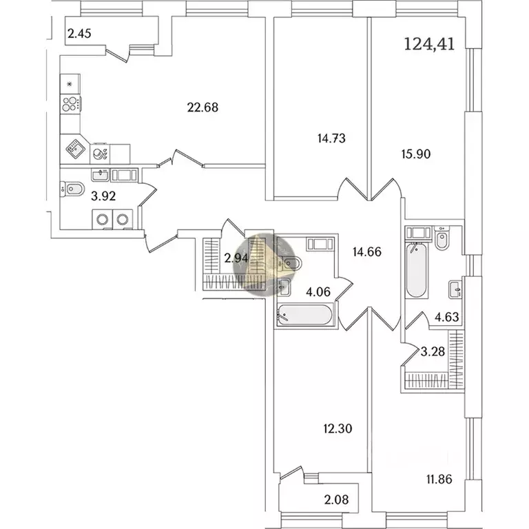 4-к кв. Санкт-Петербург просп. Маршала Блюхера, 3к3 (124.41 м) - Фото 2