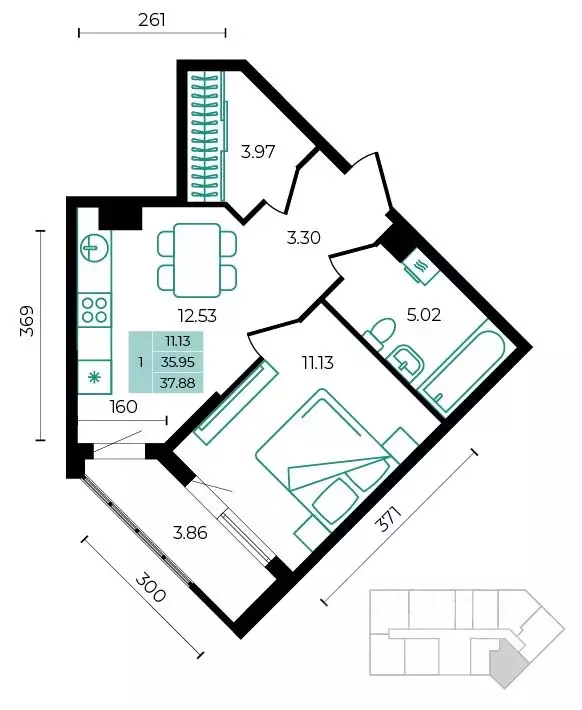 1-к кв. Адыгея, Майкопский район, пос. Тульский ул. Заречная (37.88 м) - Фото 0