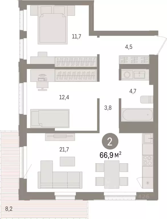2-к кв. Липецкая область, Липецк пл. Петра Великого, 1 (66.9 м) - Фото 0