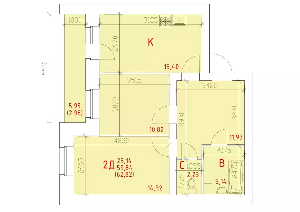 2-к кв. Вологодская область, Череповец 109-й мкр,  (62.82 м) - Фото 0