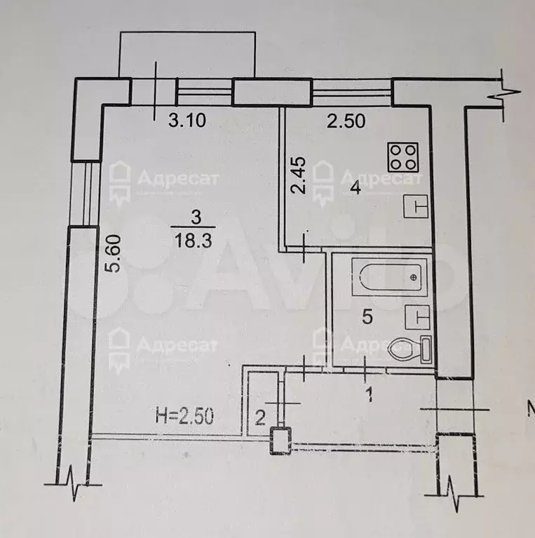 1-к. квартира, 30,7 м, 5/5 эт. - Фото 0