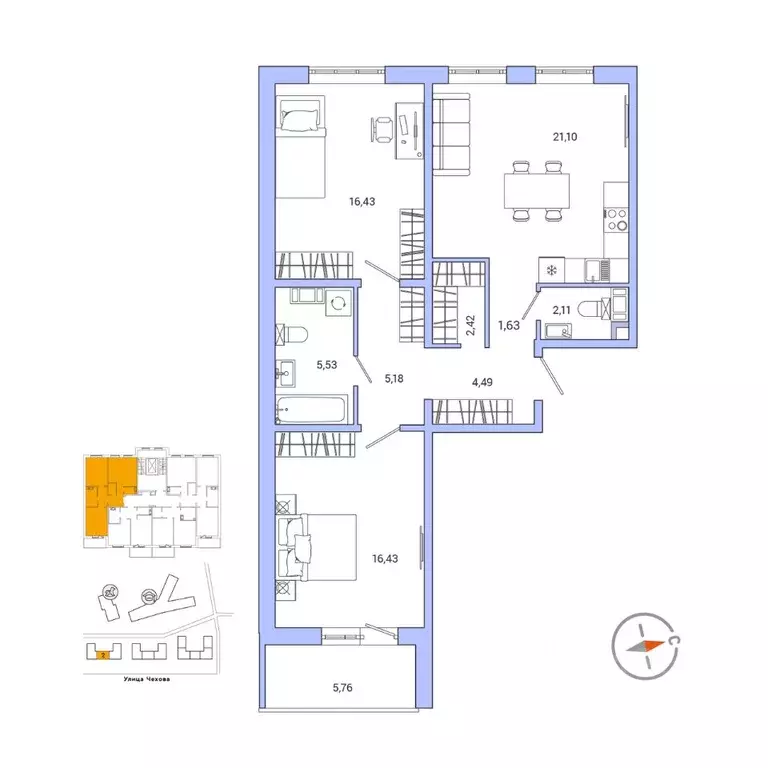 2-к кв. Ленинградская область, Гатчина ул. Чехова, 39 (78.3 м) - Фото 1