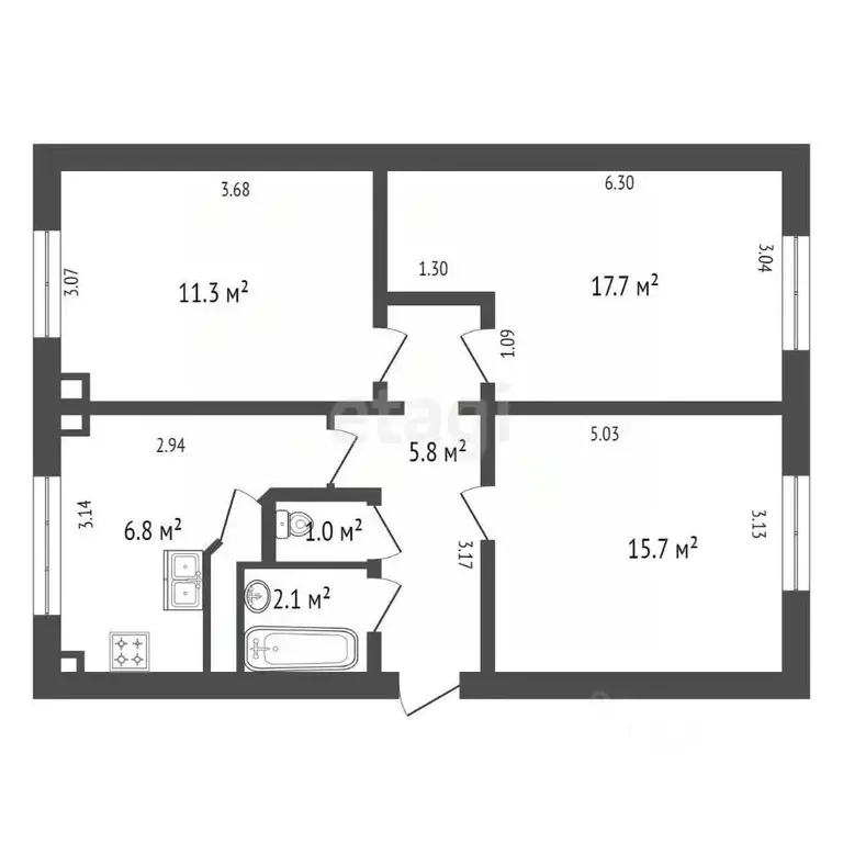 3-к кв. Санкт-Петербург ул. Бабушкина, 115к1 (60.1 м) - Фото 1