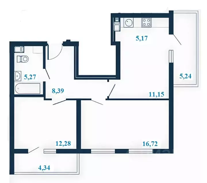 3-к кв. Волгоградская область, Волгоград ул. Клары Цеткин, 1А (62.72 ... - Фото 1