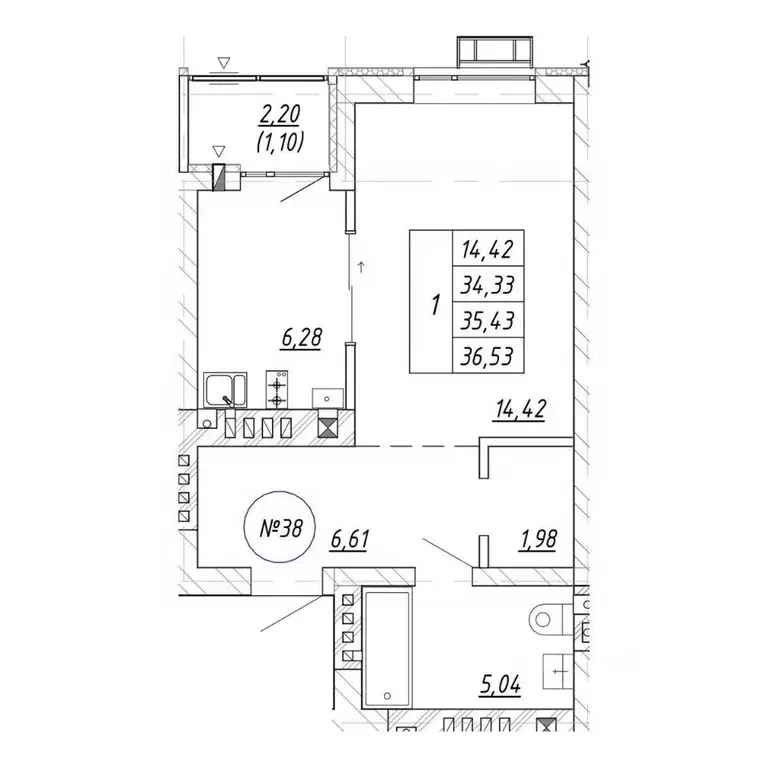 1-к кв. Калининградская область, Зеленоградск  (36.53 м) - Фото 1