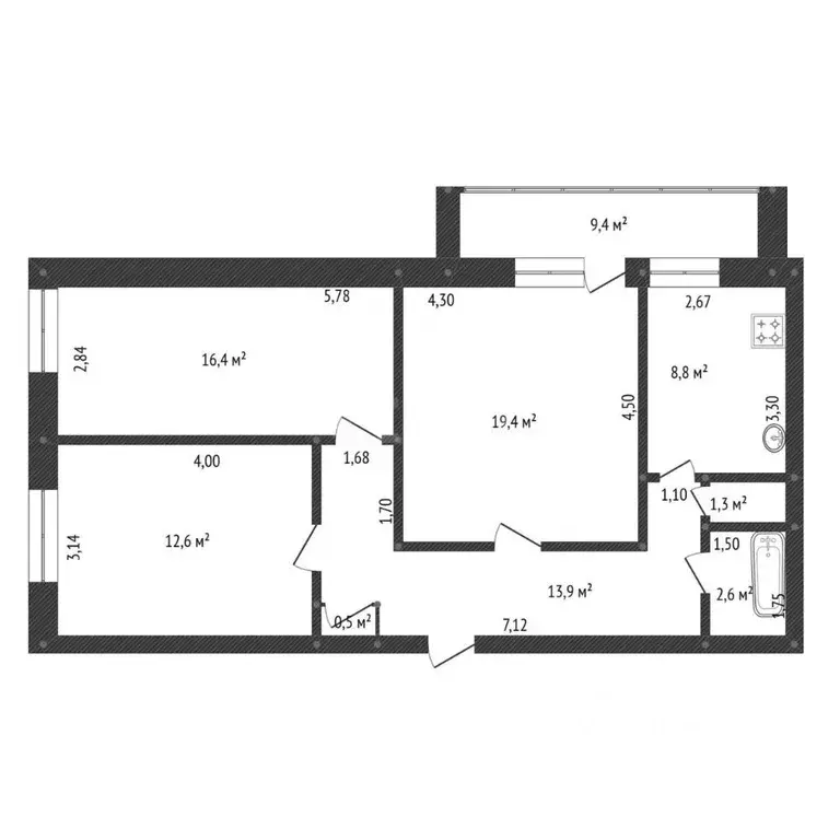 3-к кв. Башкортостан, Уфа ул. Менделеева, 201/2 (75.5 м) - Фото 2