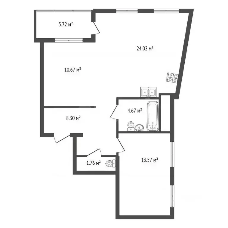 2-к кв. Санкт-Петербург наб. Миклухо-Маклая, 1к1 (67.0 м) - Фото 2