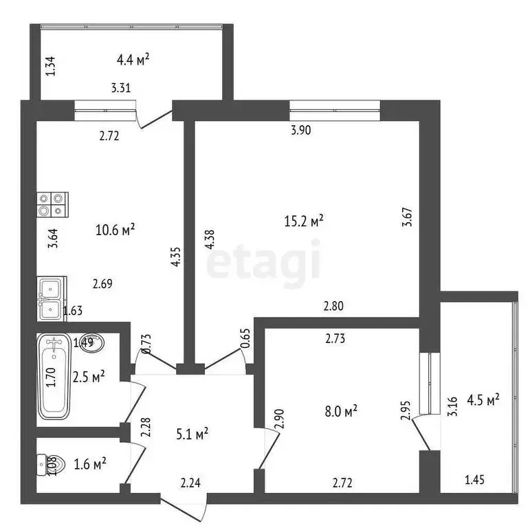2-комнатная квартира: Стерлитамак, проспект Октября, 85 (43 м) - Фото 0