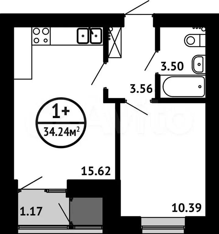 1-к. квартира, 34,2м, 6/8эт. - Фото 0