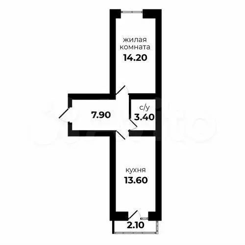 1-к. квартира, 38,4 м, 4/5 эт. - Фото 1