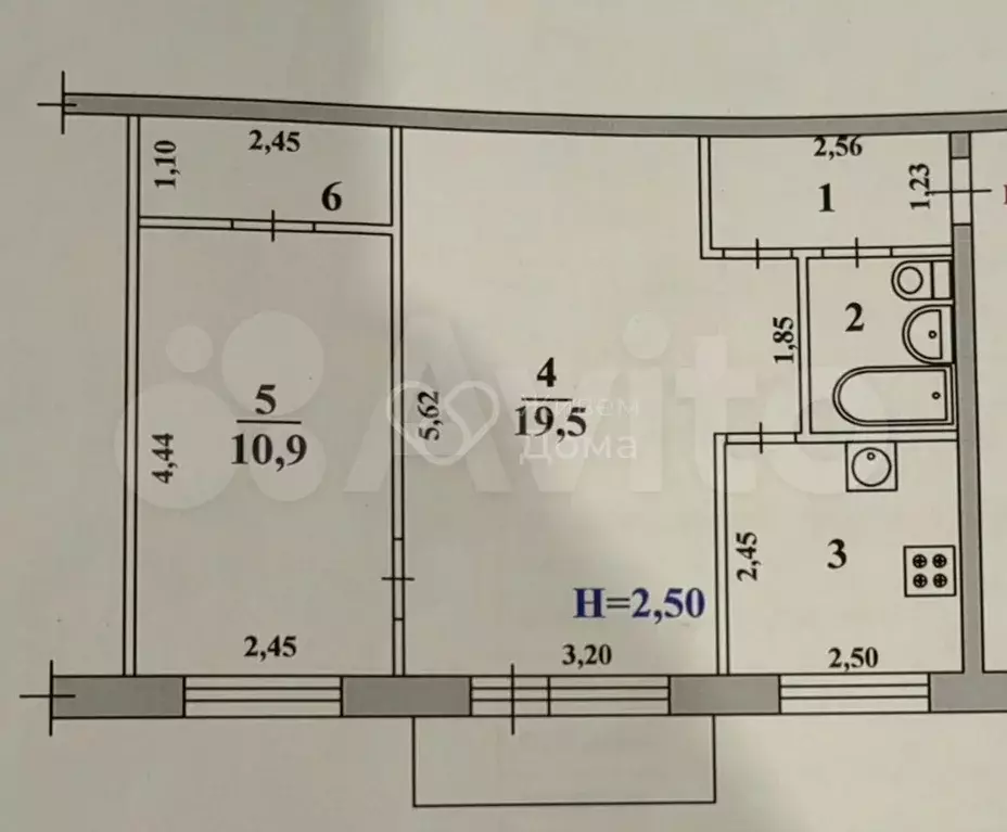 2-к. квартира, 45,9 м, 5/5 эт. - Фото 0