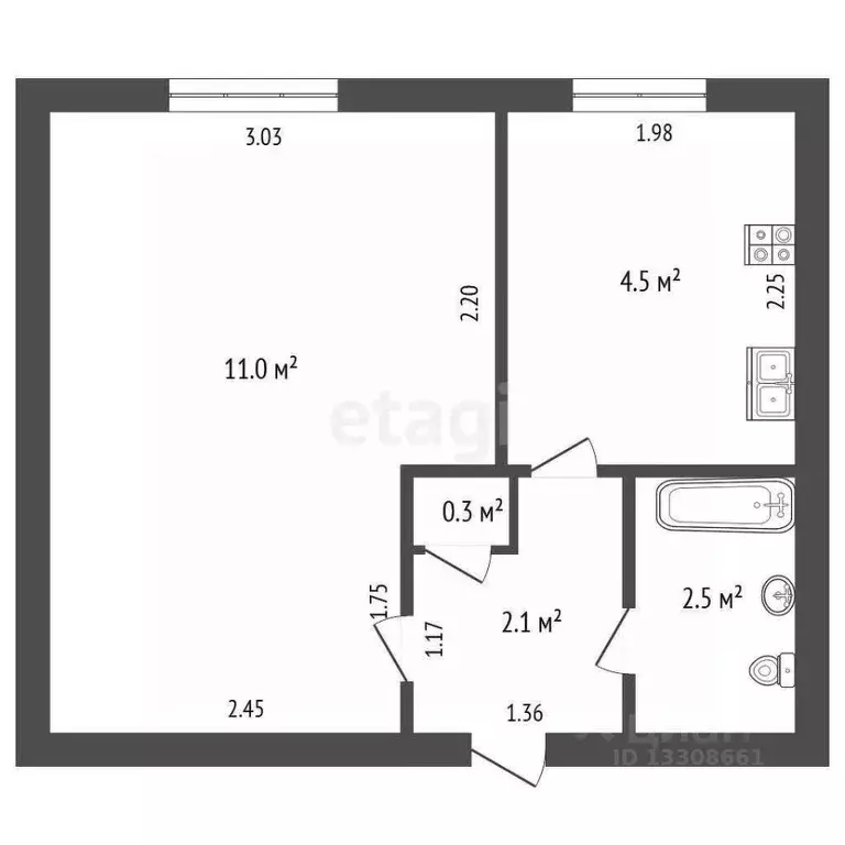 1-к кв. Томская область, Северск Южный проезд, 19 (20.4 м) - Фото 2