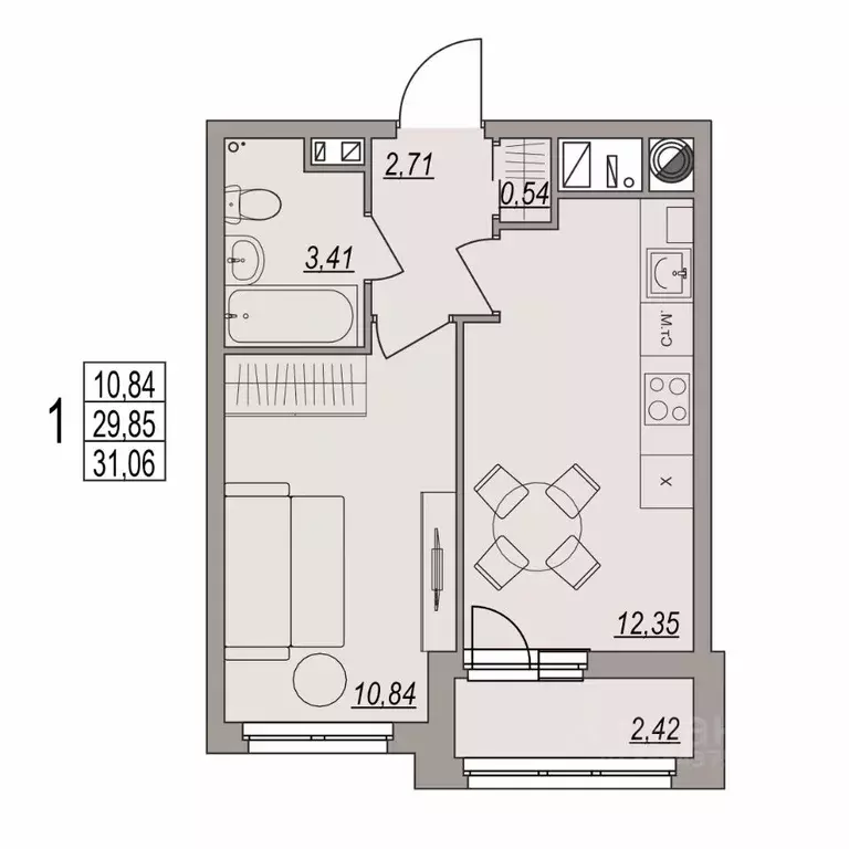 1-к кв. Волгоградская область, Волгоград ул. Дымченко, 9 (31.06 м) - Фото 1