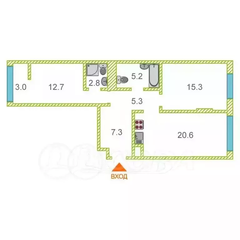 2-комнатная квартира: Тюмень, улица 50 лет Октября, 57Бк2 (72.1 м) - Фото 1