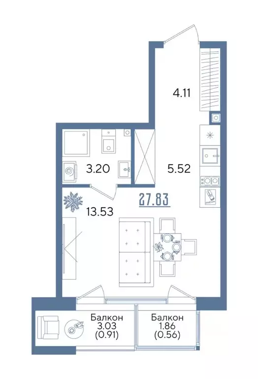 Студия Татарстан, Казань Авторы на Годовикова жилой комплекс (27.83 м) - Фото 1
