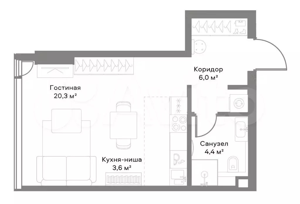 Квартира-студия, 34,3 м, 24/36 эт. - Фото 0