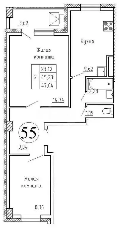 2-комнатная квартира: Якутск, улица Строителей, 3 (47.04 м) - Фото 1