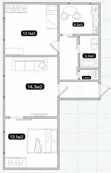 3-к кв. Омская область, Омск ул. Орловского, 12 (61.0 м) - Фото 2