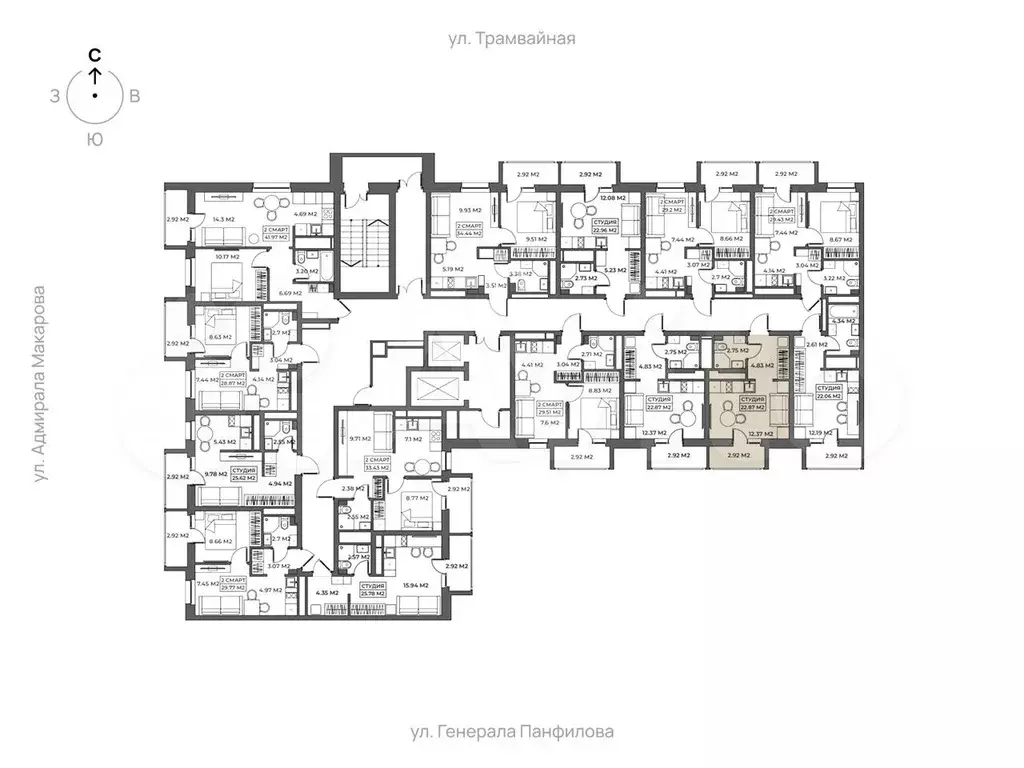 Апартаменты-студия, 22,9 м, 9/19 эт. - Фото 1