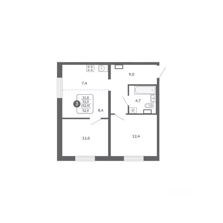 3-к кв. Кировская область, Киров ул. Потребкооперации, 34к1 (52.9 м) - Фото 1