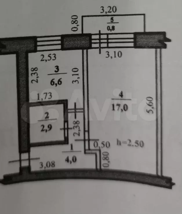 1-к. квартира, 32,3 м, 5/5 эт. - Фото 0