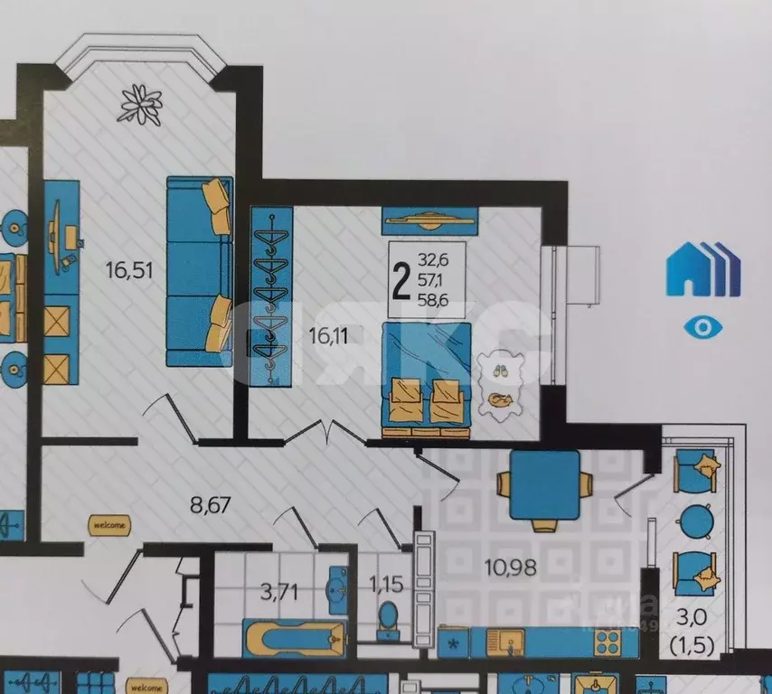 2-к кв. Краснодарский край, Анапа ул. Крылова, 13к3 (60.13 м) - Фото 2