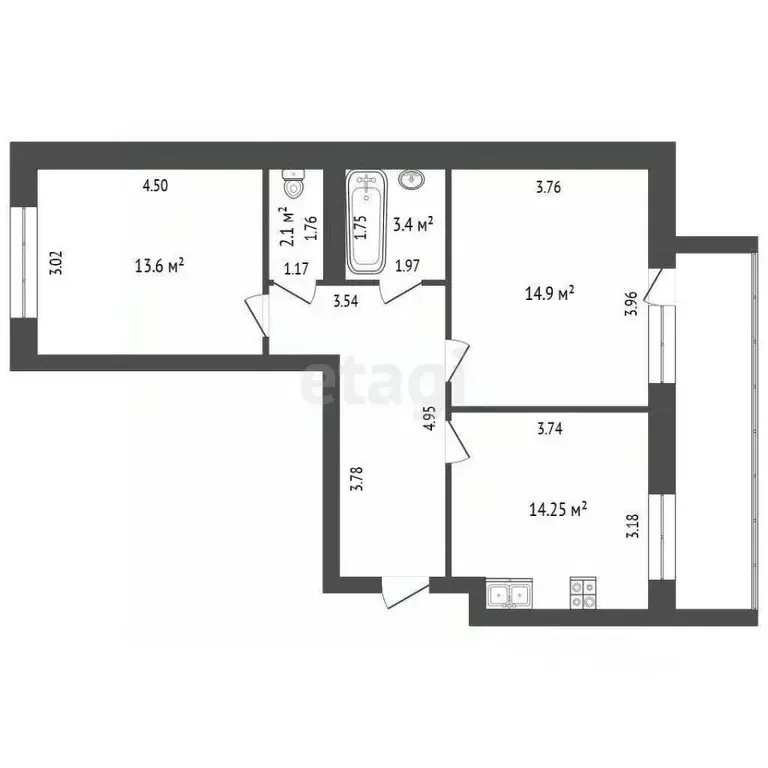 2-к кв. Вологодская область, Череповец Октябрьский просп., 76 (57.0 м) - Фото 1