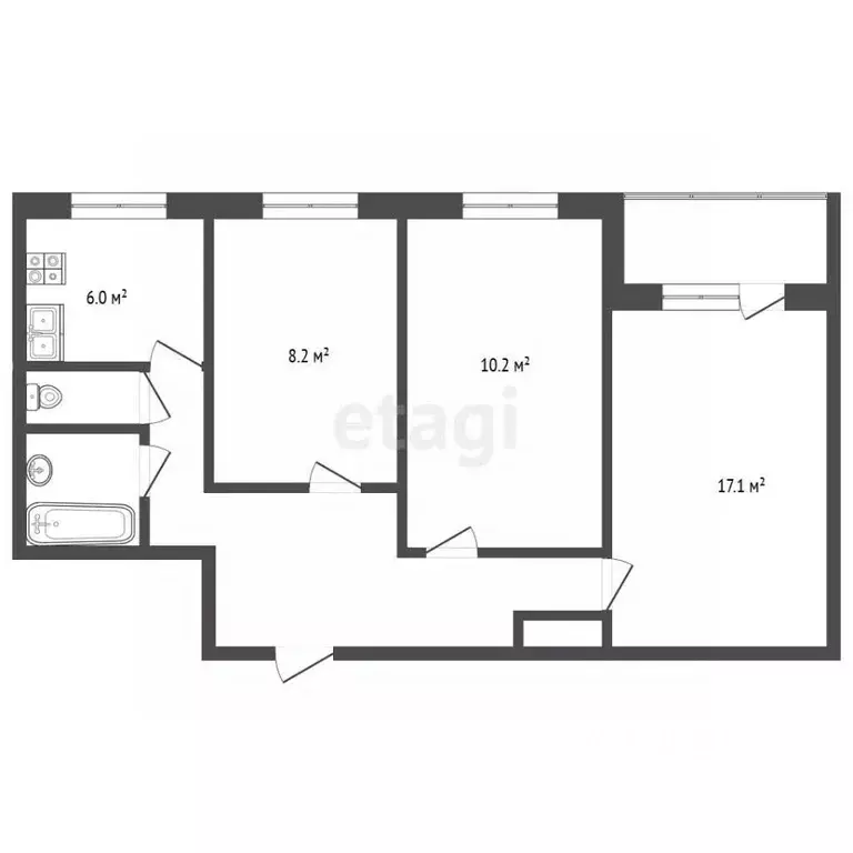 1-к кв. Москва ул. Кубинка, 5К2 (54.0 м) - Фото 2
