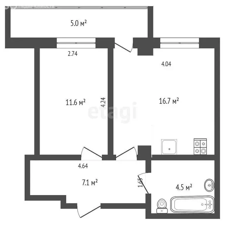 1-комнатная квартира: Тюмень, улица Константина Посьета, 4 (40.5 м) - Фото 0