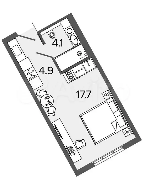 Апартаменты-студия, 26,7м, 9/16эт. - Фото 0