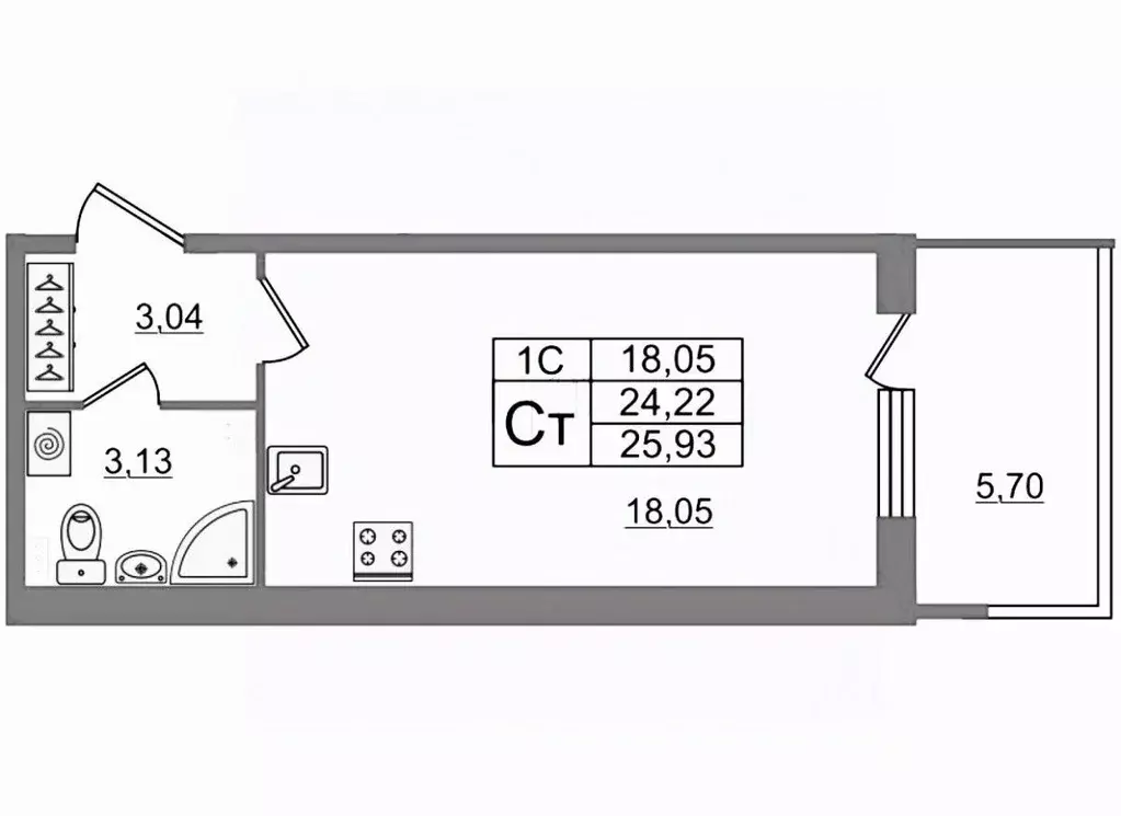 Студия Санкт-Петербург Пулковское ш., 99 (26.0 м) - Фото 1