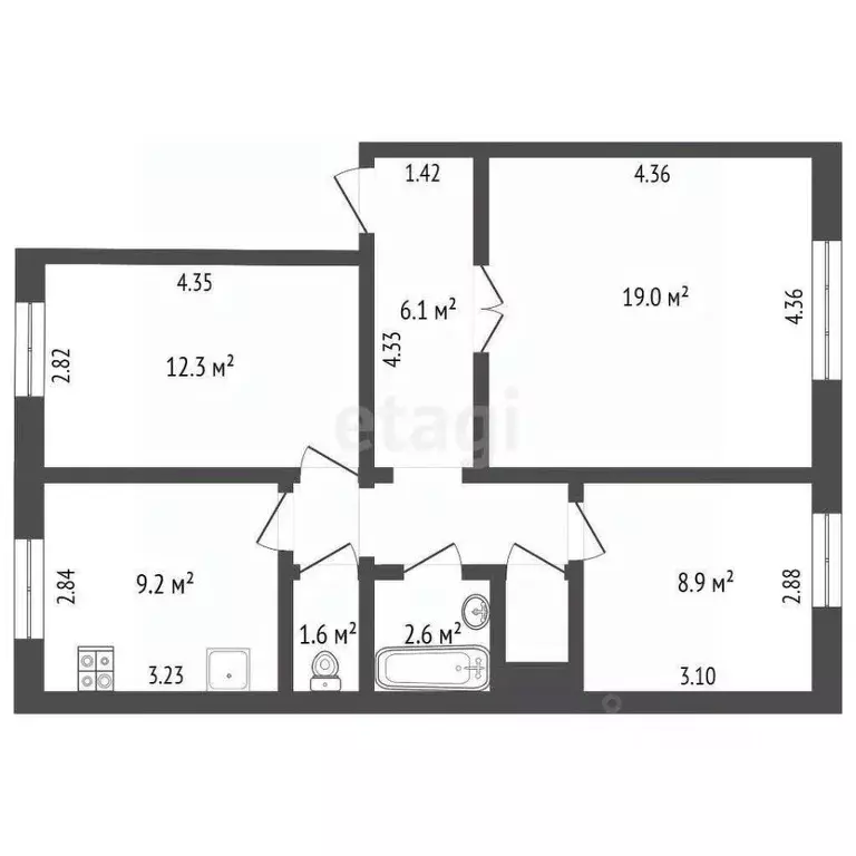 3-к кв. Кемеровская область, Кемерово ул. Терешковой, 2 (64.8 м) - Фото 2