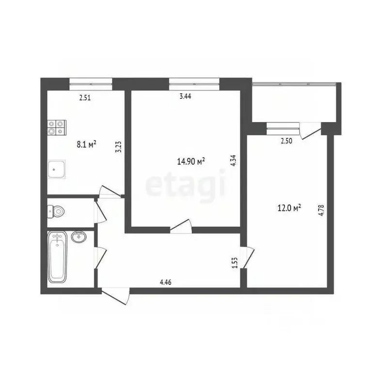 2-к кв. Тюменская область, Тюмень Северная ул., 3к2 (47.0 м) - Фото 1
