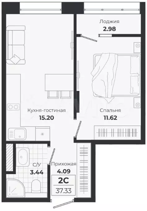 1-к. квартира, 37,3 м, 5/9 эт. - Фото 1