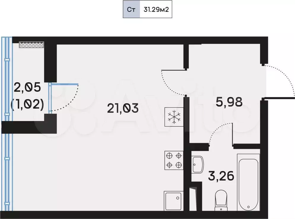 квартира-студия, 31,3 м, 8/9 эт. - Фото 0