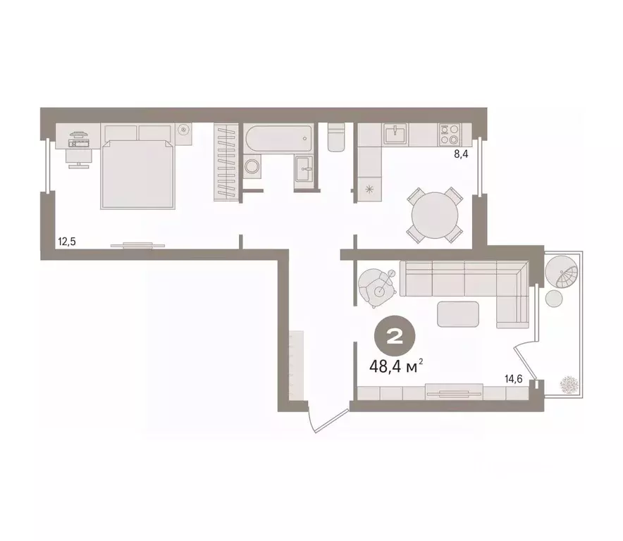 2-к кв. Ханты-Мансийский АО, Сургут ул. Грибоедова, 4/2 (48.4 м) - Фото 1