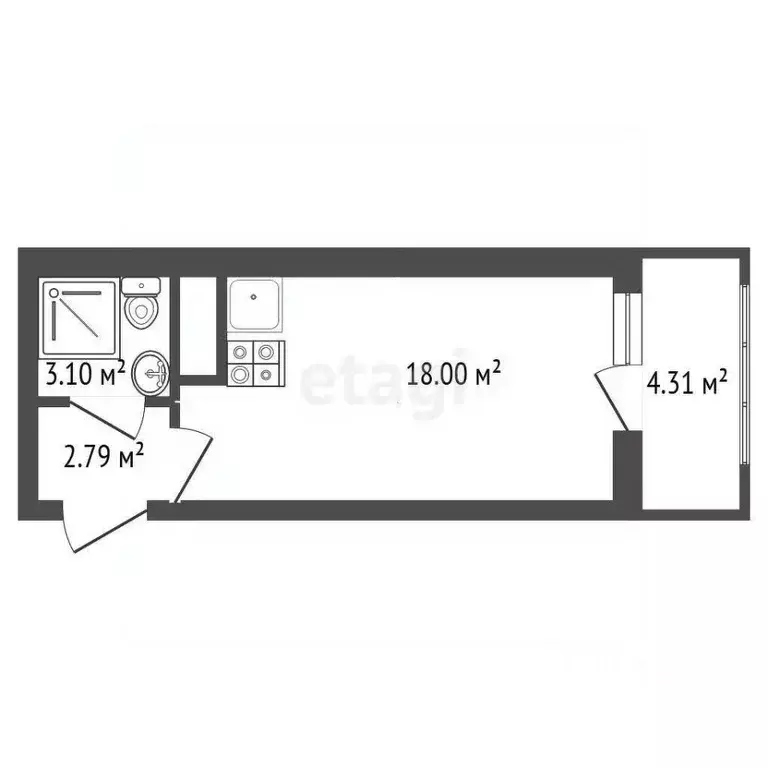Студия Санкт-Петербург ул. Ультрамариновая, 5 (23.89 м) - Фото 1