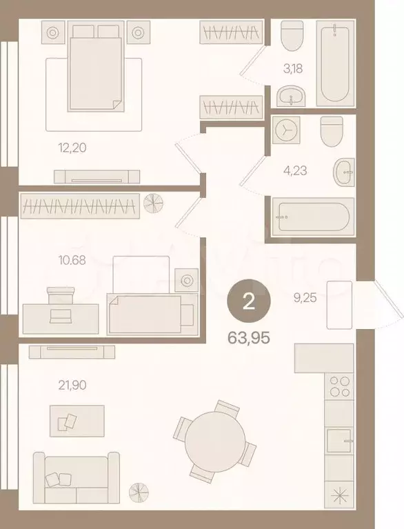 3-к. квартира, 64 м, 7/8 эт. - Фото 0