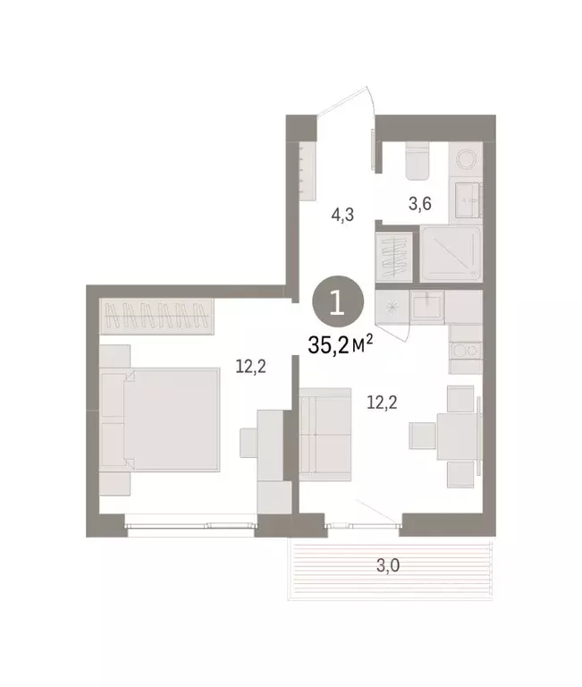 1-к кв. Пермский край, Пермь Крохалева мкр,  (35.24 м) - Фото 2