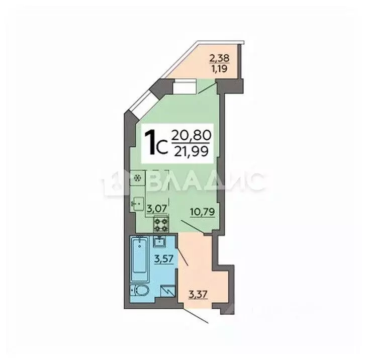 Студия Воронежская область, Воронеж Ростовская ул., 73Дк2 (21.5 м) - Фото 2