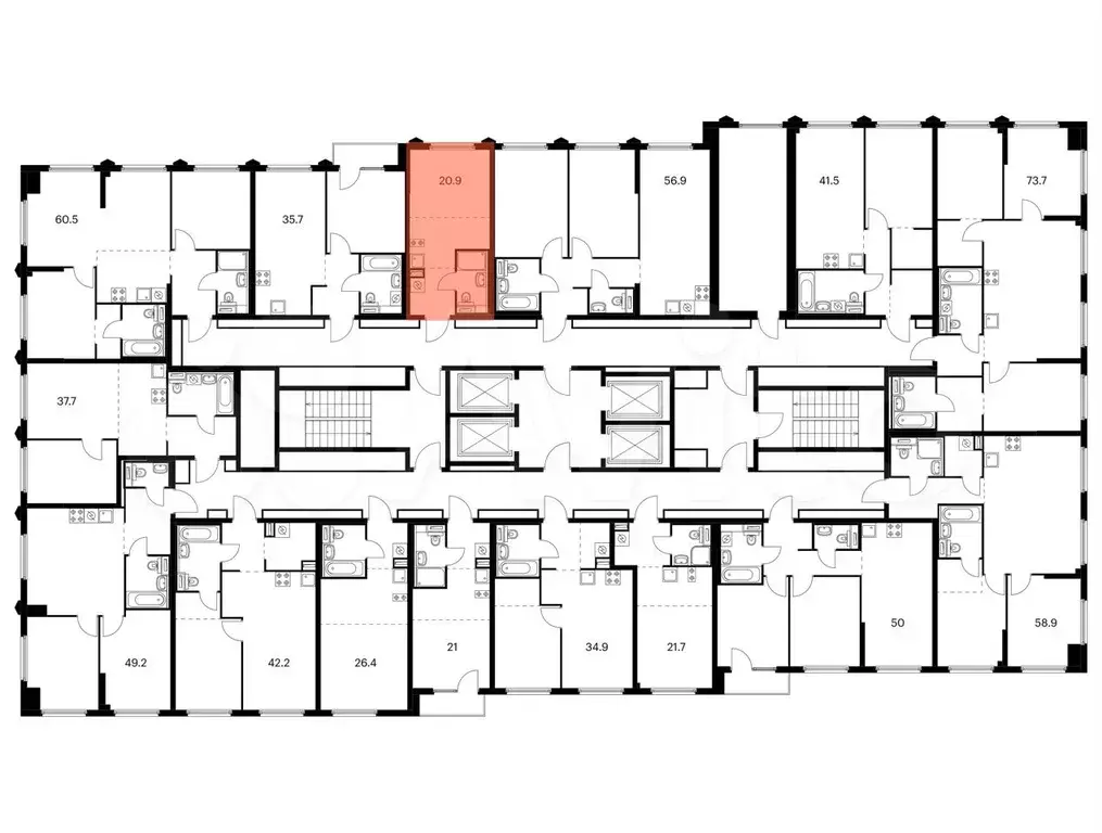 Квартира-студия, 20,9 м, 7/32 эт. - Фото 1