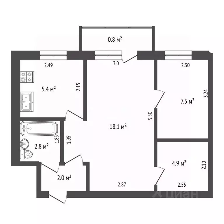 2-к кв. Башкортостан, Стерлитамак ул. Голикова, 26 (41.5 м) - Фото 2