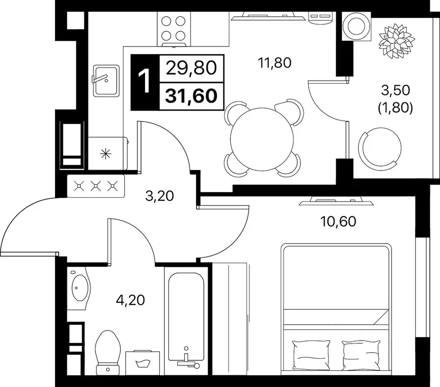 1-к кв. Ростовская область, Ростов-на-Дону Эстет жилой комплекс (31.6 ... - Фото 1