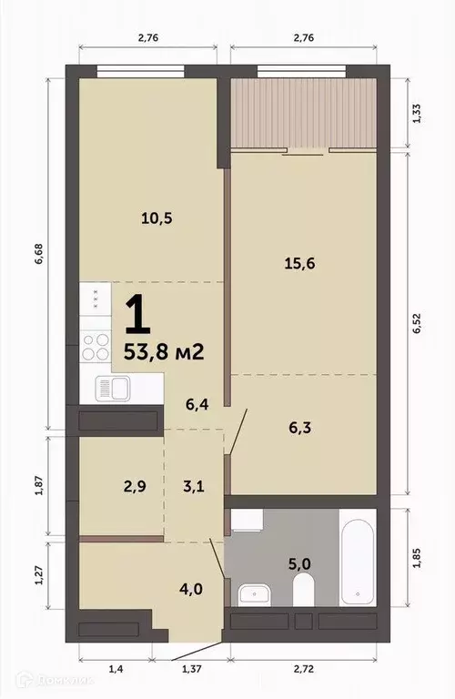 Продаётся 1-к квартира, 53.8 м - Фото 1