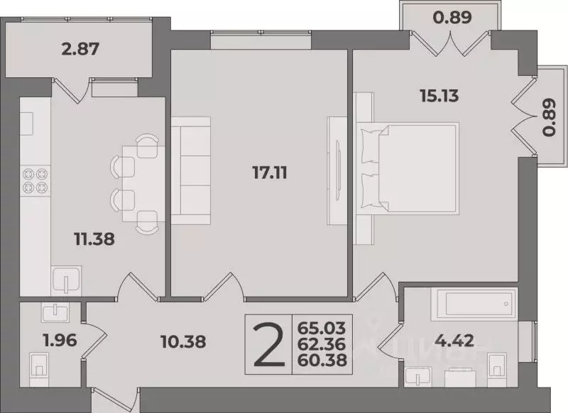 2-к кв. Калининградская область, Калининград Суздальская ул. (65.03 м) - Фото 1