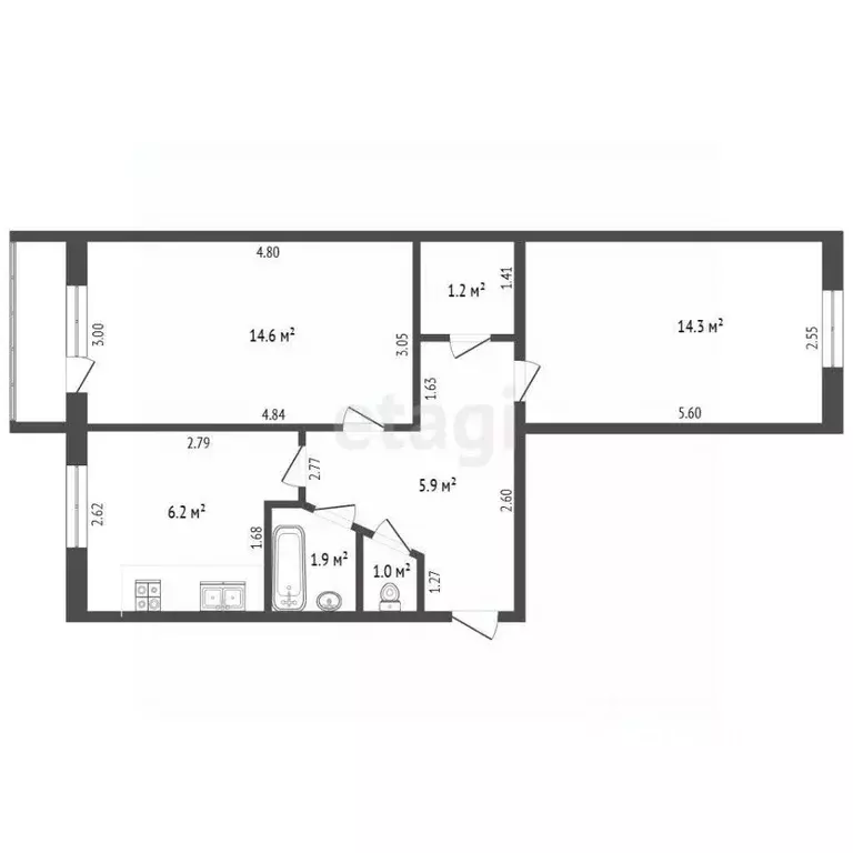 2-к кв. Башкортостан, Стерлитамак ул. Худайбердина, 153 (45.1 м) - Фото 2