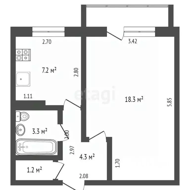 1-к кв. Архангельская область, Вычегодский рп ул. Фурманова, 12 (34.1 ... - Фото 2