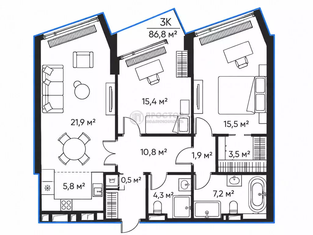 2-комнатная квартира: Москва, Летниковская улица, 11к1 (90.2 м) - Фото 2
