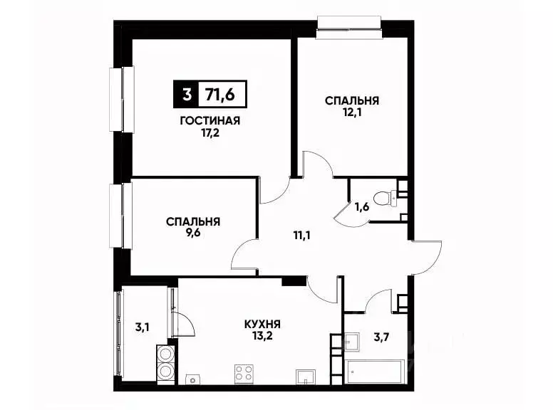 3-к кв. Ставропольский край, Ставрополь ул. Андрея Голуба, 16к2 (71.6 ... - Фото 0