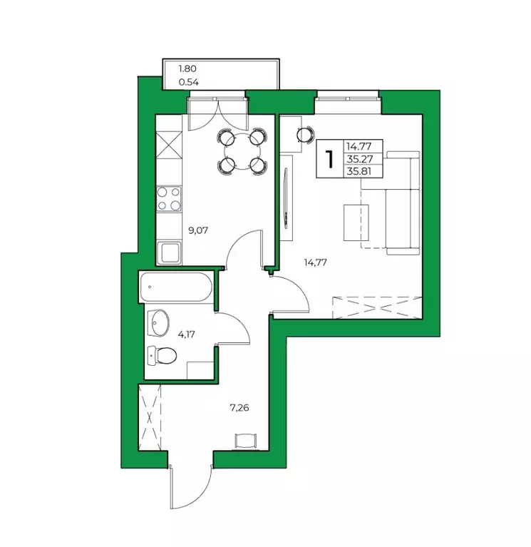 1-к кв. Башкортостан, Уфимский район, Зубовский сельсовет, с. Зубово ... - Фото 1